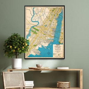 Vintage Jersey City & Hoboken Map Print: 1948 Portrait