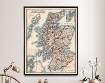 Vintage Scotland Map Print| Scottish Gift| Scotland Wall Art Poster