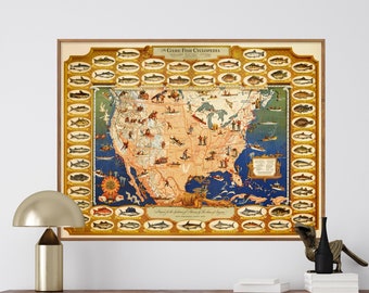 Game Fish Cyclopedia: För amerikanska idrottsmän - Vintage fiskekartatryck, fiskare väggkonst gåva