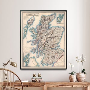 Impression vintage de carte d'Ecosse | Cadeau écossais | Poster d'art mural Ecosse