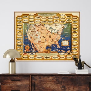 Game Fish Cyclopedia : pour les sportifs américains - impression de carte de pêche vintage, cadeau d'art mural pêcheur