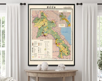 Vintage Laos Map Print: 1960s Economic Resource Wall Art