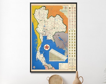 Thailand Vintage Map Print| Thai Poster Gifts| Thailand Home Decor Wall Art