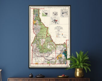 State of Idaho Vintage Map Print| Idaho Home Decor Wall Art| Map of Idaho Poster