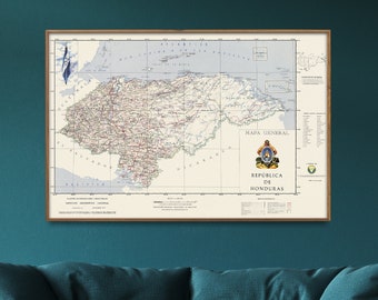 Vintage Honduras Map Print: 1970er Jahre Wandkunst Poster