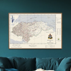 Impression de carte vintage du Honduras | Carte du Honduras, oeuvre d'art murale| Cadeau poster Honduras