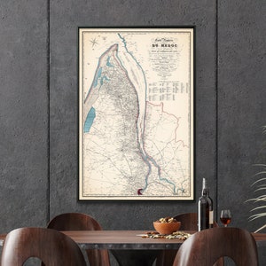 Impression de la carte des vins du Médoc millésime| Gironde Bordeaux France Carte des régions viticoles| Décoration murale pour salle à manger, restaurant| Oeuvres d'art vinicoles pour murs