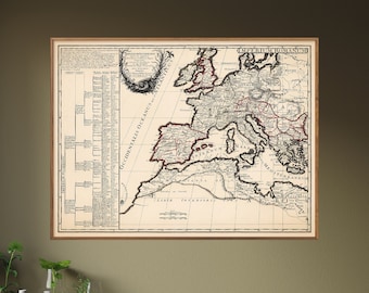 Western Roman Empire Vintage Map Print| Antique Europe Map Poster| Wall Art Home Gift