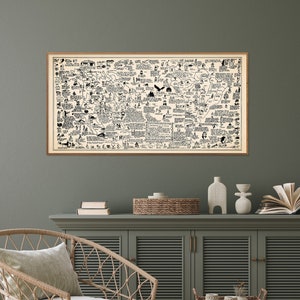 Amérindiens : leur contribution - impression de carte vintage, art mural long et étroit