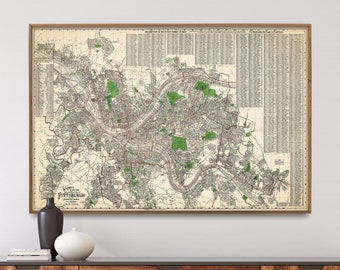 Pittsburgh, Pennsylvania| Vintage Map Print| Large Map Poster| Wall Art Home Gift