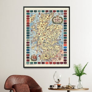 Scotland Clan Tartan Vintage Map Print| Historical Map of Scotland Poster| Scottish Wall Art Gift