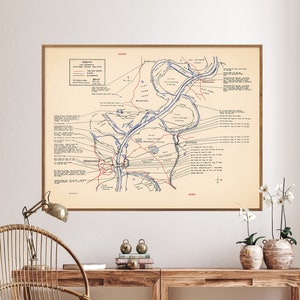 Mappa della campagna d&#39;epoca del fiume Reno della Seconda Guerra Mondiale/Poster della mappa del fronte tedesco/Regalo di arte murale militare