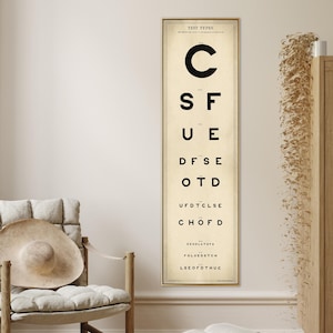 Optometrie: oogtestkaart - vintage letterkaartprint, hoge en smalle muurkunst