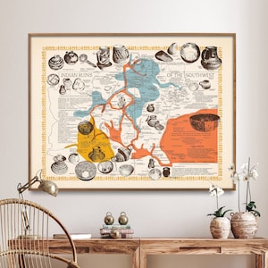 Impression de carte vintage Ruines du sud-ouest de l'Inde | Affiche sur l'histoire des Amérindiens| Art mural archéologique