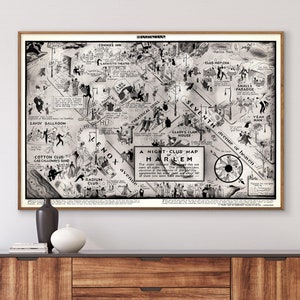 Carte des boîtes de nuit de Harlem, art mural carte Old Harlem, impression de carte vintage, estampes d'art afro-américain, affiche de New York Manhattan