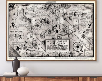 Harlem Night Clubs Karte Druck: Vintage Manhattan Art, 1933