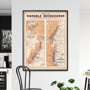 Carte des vins de Bourgogne| Carte des vins du Beaujolais| Carte des vins de France| Décoration de salle à manger| Impression de vin