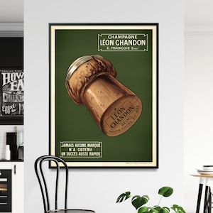 Vintage French Wine Poster| Dining, Restaurant, Champagne Wall Art| Wine Art For Walls| A Restored Reproduction