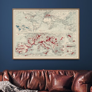 Wine Growing Countries Map| Vintage Wine Map of the World| Large Wine Map Print