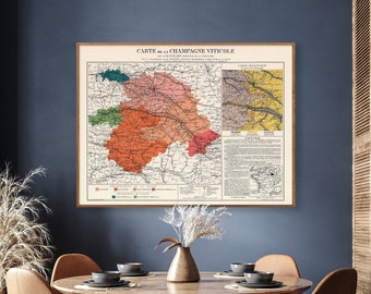 Wine and Geological Map of Champagne 1910| Vintage French Wine Map Wall Art| Ideal Wine Gift