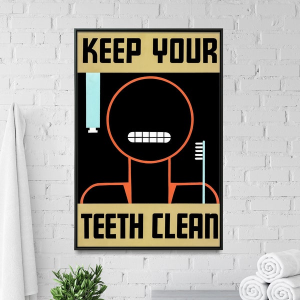 Keep Your Teeth Clean| Vintage Poster Print| Bathroom Wall Art| Mid-Century Minimalist Art