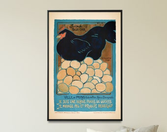 Vintage French Propaganda Poster: Hen & Eggs Farm Wall Art