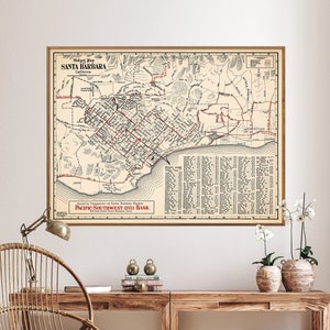 California: Santa Barbara - Vintage Map Print, Wall Art Home Gift