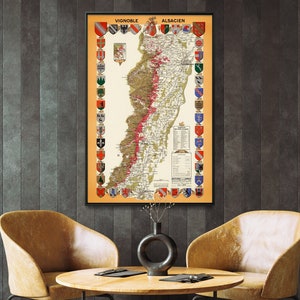 Carte de la viticulture d'Alsace Imprimer| affiche vintage de vins français | Cadeau pour la maison d'art mural pour amateur de vin