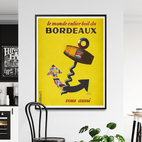 Vintage French Wine Poster| Dining, Restaurant Wall Art| Wine Art For Walls| A Restored Reproduction