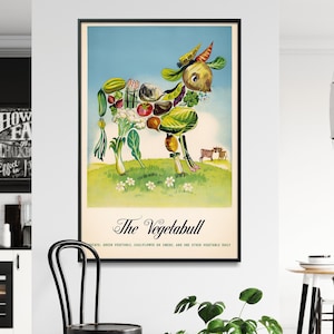 Affiche vintage végétalienne | Décoration murale végétarienne| Cuisine Salle à manger Maison Cadeau