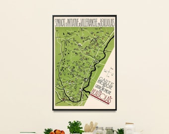 Beaujolais Food and Wine Map| France Wine Region Map| Dining, Kitchen Wall Art| France Wine Poster