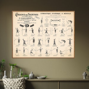 Healthy Gymnastics: Exercise for Both Sexes - Vintage Chart Print, Fitness Poster, Gym Wall Art Gift