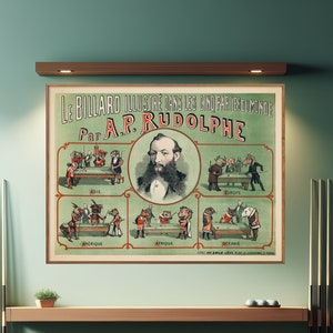 Vintage Billiards Poster Print: Humorous World Illustration