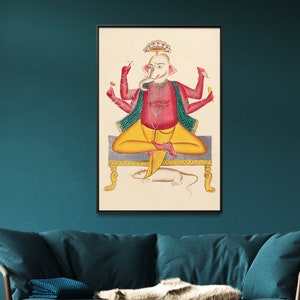 Ganesha Vintage Print| Hindu God Painting| Ganesha Wall Art| Indian Home Decor Gift