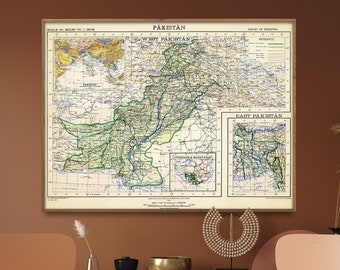 Old Map Of Pakistan| Pakistan Gift| Pakistan Home Wall Art, Decor| Pakistan Poster, Wall Map| Vintage Map Print