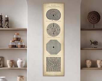 Mazes & Labyrinths - Vintage Illustration Print, Tall And Narrow Chart, Wall Art Home Gift