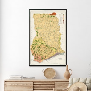 Stampa mappa vintage Ghana/Regalo d'arte murale per la casa del Ghana/Grande poster mappa