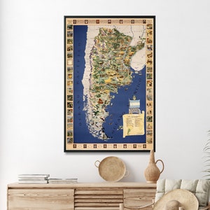 Argentina Vintage Pictorial Map Print| Argentina Historical Poster| Wall Art Home Gift