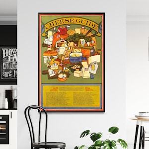Vintage Cheese Kitchen Wall Art Print, Restaurant Art Decor, Cheese Large Poster