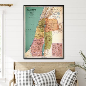 Bijbelse vintage kaart van Israël | Poster kaart Palestina| Muurkunst kaart met christendom| Kaart met evangeliën