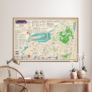 État de New York : chasse et pêche - impression de carte vintage, cadeau d'art mural pêcheur et chasseur