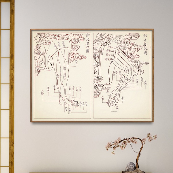 Acupuncture Points and Meridians Chart| Acupuncture Office Wall Art| Perfect Acupuncture Gift