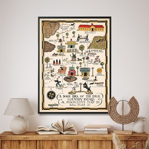 Dog Ideal Estate Map Print| Funny Vintage Dog Wall Art| Dog Lover Poster Gift