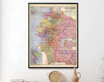 Ecuador Vintage Map Print| Old Map of Ecuador| Ecuador Wall Poster| Ecuador Home Decor