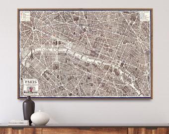 Downtown Paris Map Print| Vintage Map Poster| Paris Wall Art Gift