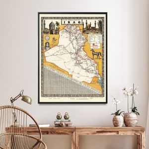 Iraq Vintage Map Print| Pictorial Poster Map of Iraq| Iraqi Wall Art Gift