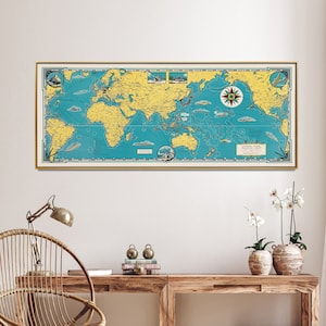 Total War Vintage Map Print| WW2 Battle Pictorial Map Poster| World War Two| Long Narrow Wall Art