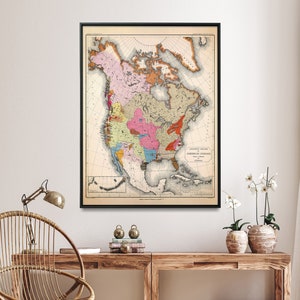 Taalkaart van Amerikaanse Indianen, Indiaanse taalkaart, vintage kaartafdruk| Cadeau kaartposter