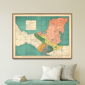 Maya People Vintage Karte Drucken | Maya Zivilisation Wand Kunst Dekor | Mittelamerika Karte Poster