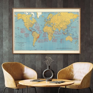 Carte du monde des pays producteurs de café | impression de carte du monde café vintage| Grande oeuvre d'art murale pour salle à manger, cuisine et café